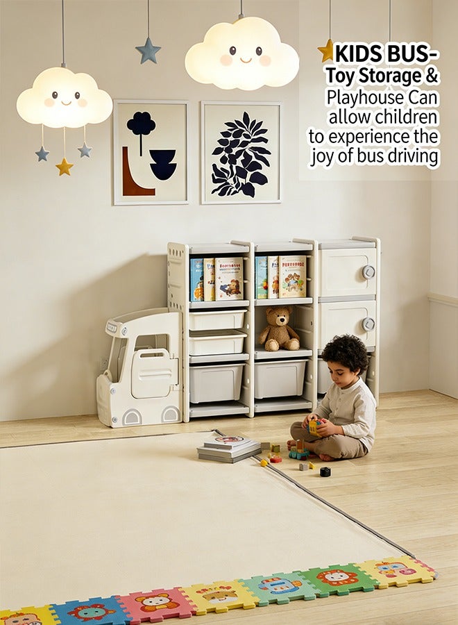 بيوينتي رف تخزين الحافلات للأطفال منظم صناديق لعبة للأطفال الكبيرة صناديق تخزين للأطفال صناديق لعبة السيارة رف تخزين لعبة للأطفال منظم صندوق لعبة لغرفة الألعاب للأطفال - Image 1